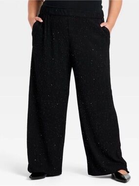 Ava & Viv Black Wide-Leg Sparkle Pants